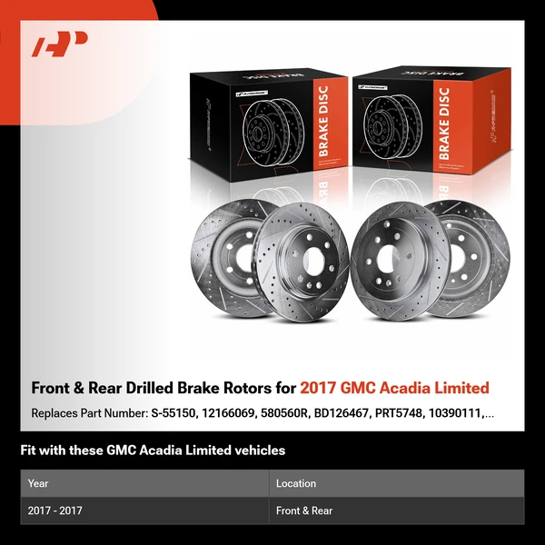 Front & Rear Drilled Brake Rotors for 2017 GMC Acadia Limited