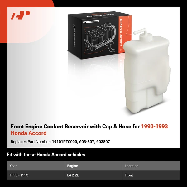 Front Engine Coolant Reservoir with Cap & Hose for 1990-1993 Honda Accord