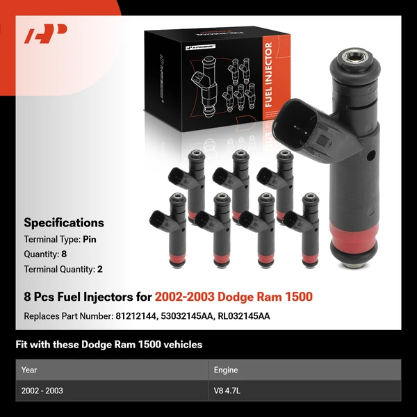 8 Pcs Fuel Injectors for 2002-2003 Dodge Ram 1500