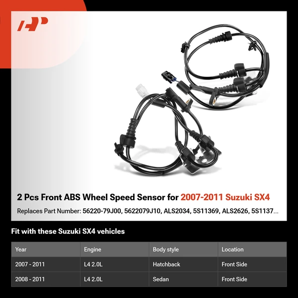 2 Pcs Front ABS Wheel Speed Sensor for 2007-2011 Suzuki SX4