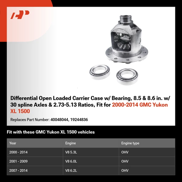 Differential Open Loaded Carrier Case w/ Bearing, 8.5 & 8.6 in. w/ 30 spline Axles & 2.73-5.13 Ratios, Fit for 2000-2014 GMC Yukon XL 1500