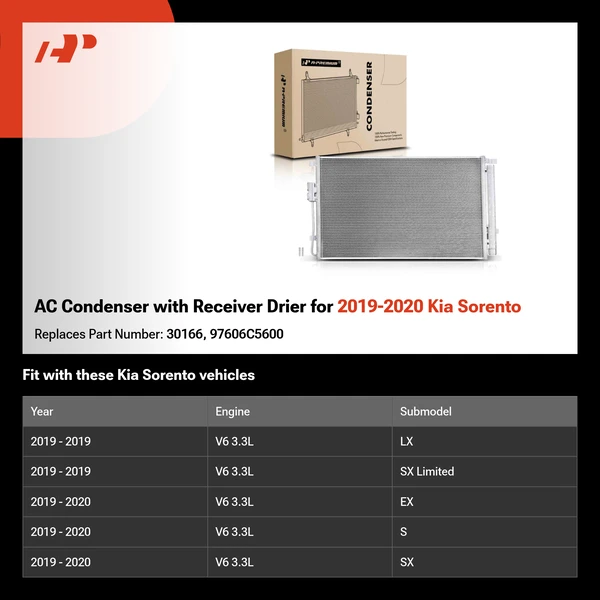 AC Condenser with Receiver Drier for 2019-2020 Kia Sorento