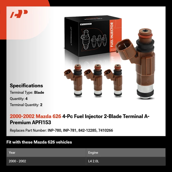 2000-2002 Mazda 626 4-Pc Fuel Injector 2-Blade Terminal A-Premium APFI153