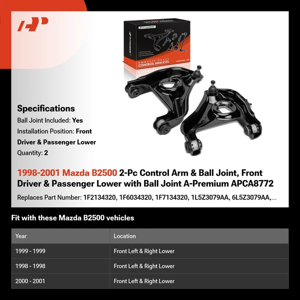 1998-2001 Mazda B2500 2-Pc Control Arm & Ball Joint, Front Driver & Passenger Lower with Ball Joint A-Premium APCA8772