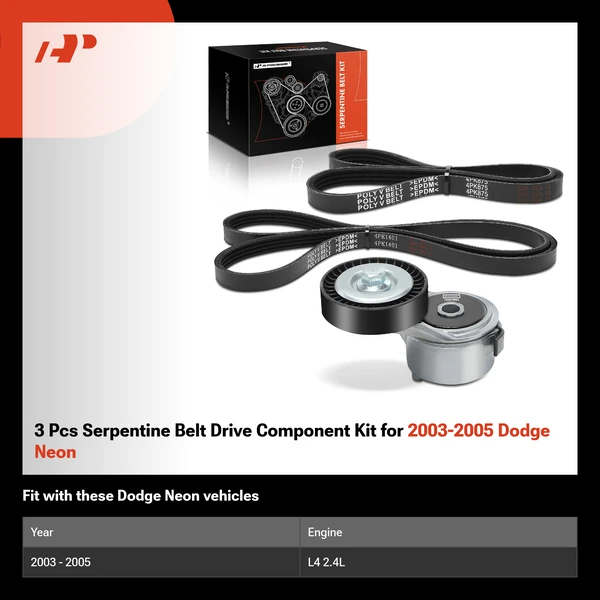 3 Pcs Serpentine Belt Drive Component Kit for 2003-2005 Dodge Neon