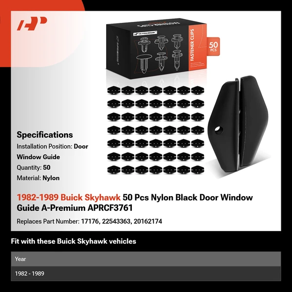 1982-1989 Buick Skyhawk 50 Pcs Nylon Black Door Window Guide A-Premium APRCF3761
