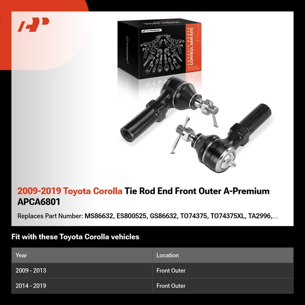 2009-2019 Toyota Corolla Tie Rod End Front Outer A-Premium APCA6801