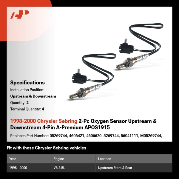 1998-2000 Chrysler Sebring 2-Pc Oxygen Sensor Upstream & Downstream 4-Pin A-Premium APOS1915