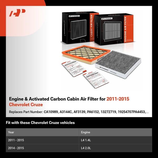 Engine & Activated Carbon Cabin Air Filter for 2011-2015 Chevrolet Cruze