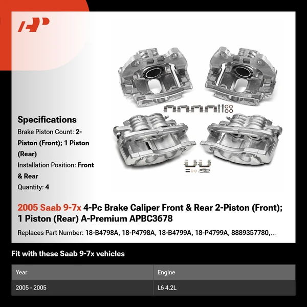 2005 Saab 9-7x 4-Pc Brake Caliper Front & Rear 2-Piston (Front); 1 Piston (Rear) A-Premium APBC3678