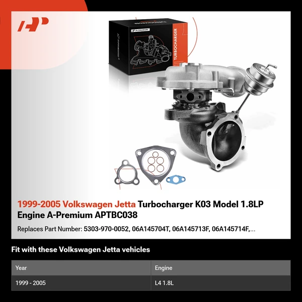 1999-2005 Volkswagen Jetta Turbocharger K03 Model 1.8LP Engine A-Premium APTBC038