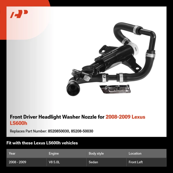Front Driver Headlight Washer Nozzle for 2008-2009 Lexus LS600h
