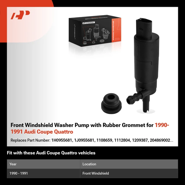 Front Windshield Washer Pump with Rubber Grommet for 1990-1991 Audi Coupe Quattro