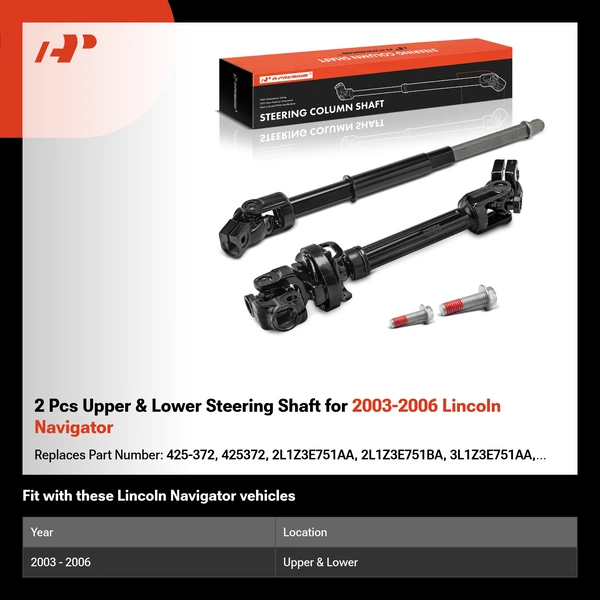 2 Pcs Upper & Lower Steering Shaft for 2003-2006 Lincoln Navigator
