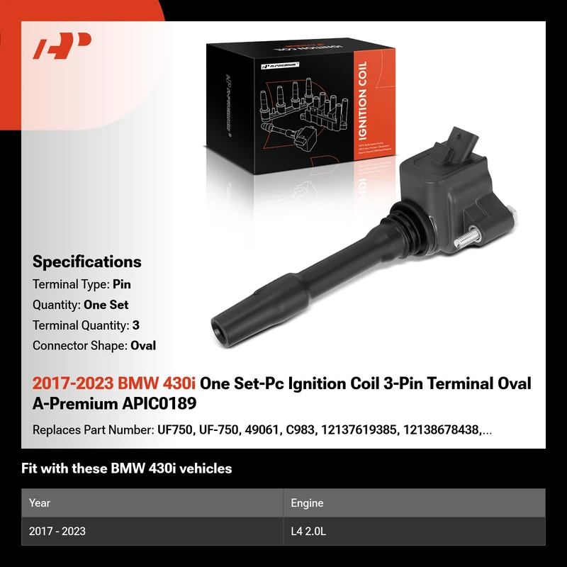 2017-2023 BMW 430i One Set-Pc Ignition Coil 3-Pin Terminal Oval A-Premium APIC0189