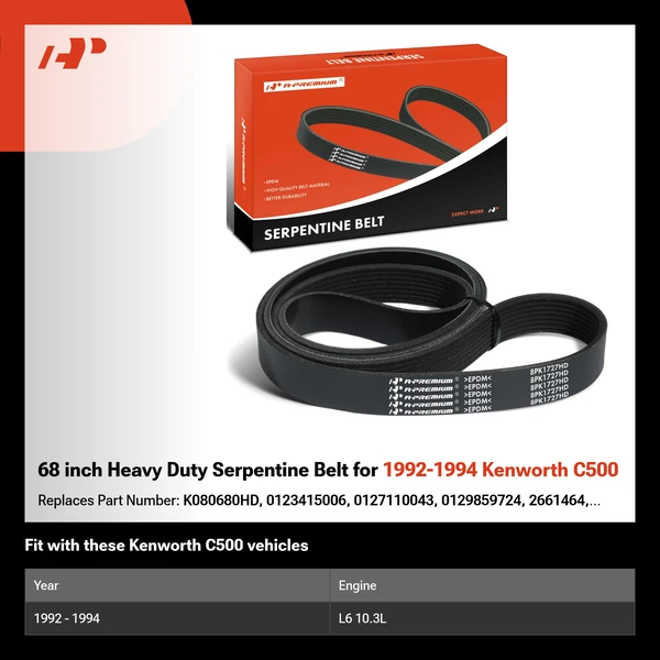 68 inch Heavy Duty Serpentine Belt for 1992-1994 Kenworth C500