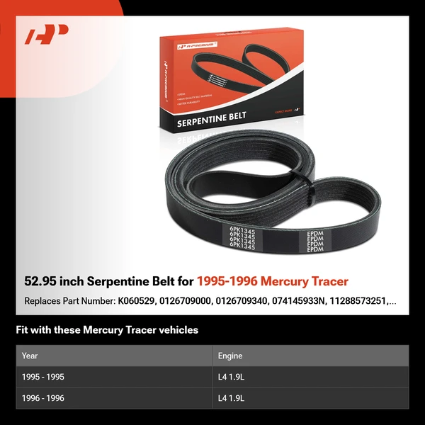 52.95 inch Serpentine Belt for 1995-1996 Mercury Tracer