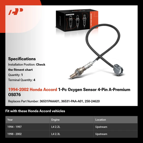 1994-2002 Honda Accord 1-Pc Oxygen Sensor 4-Pin A-Premium OS076