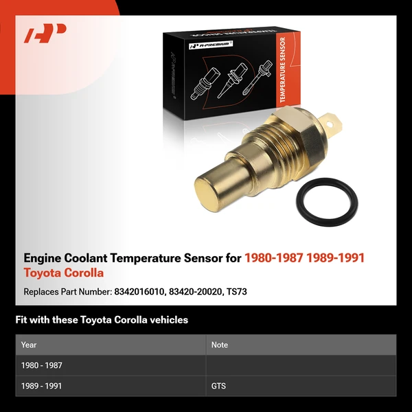 Engine Coolant Temperature Sensor for 1980-1987 1989-1991 Toyota Corolla