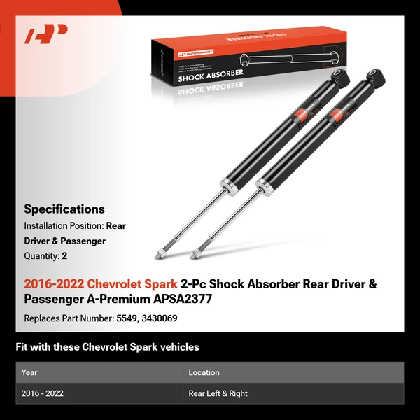 2016-2022 Chevrolet Spark 2-Pc Shock Absorber Rear Driver & Passenger A-Premium APSA2377