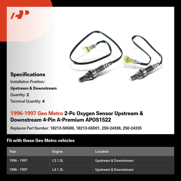 1996-1997 Geo Metro 2-Pc Oxygen Sensor Upstream & Downstream 4-Pin A-Premium APOS1522