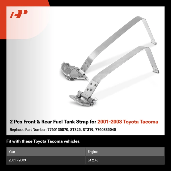 2 Pcs Front & Rear Fuel Tank Strap for 2001-2003 Toyota Tacoma