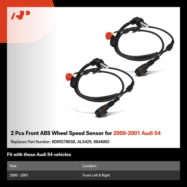 2 Pcs Front ABS Wheel Speed Sensor for 2000-2001 Audi S4