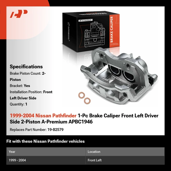 1999-2004 Nissan Pathfinder 1-Pc Brake Caliper Front Left Driver Side 2-Piston A-Premium APBC1946