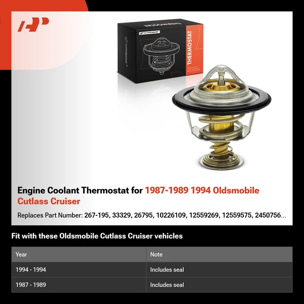 Engine Coolant Thermostat for 1987-1989 1994 Oldsmobile Cutlass Cruiser