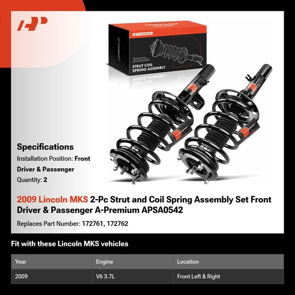 2009 Lincoln MKS 2-Pc Strut and Coil Spring Assembly Set Front Driver & Passenger A-Premium APSA0542