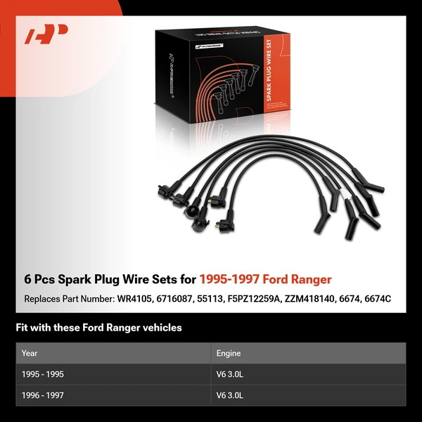 6 Pcs Spark Plug Wire Sets for 1995-1997 Ford Ranger
