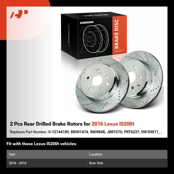2 Pcs Rear Drilled Brake Rotors for 2016 Lexus IS200t