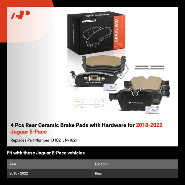 4 Pcs Rear Ceramic Brake Pads with Hardware for 2018-2022 Jaguar E-Pace