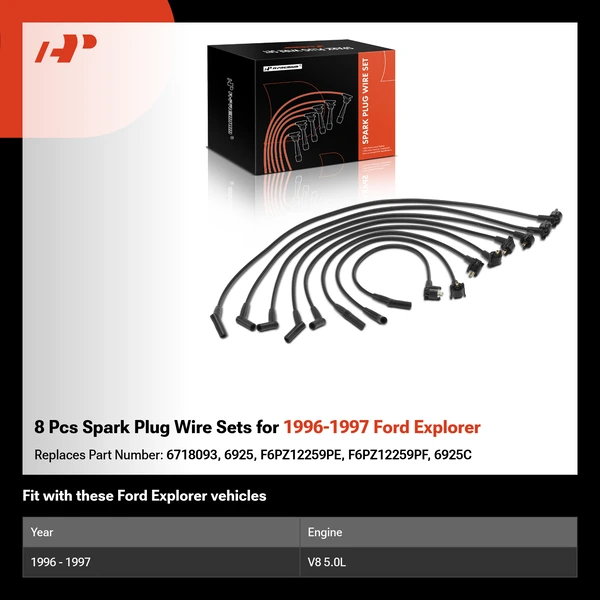 8 Pcs Spark Plug Wire Sets for 1996-1997 Ford Explorer