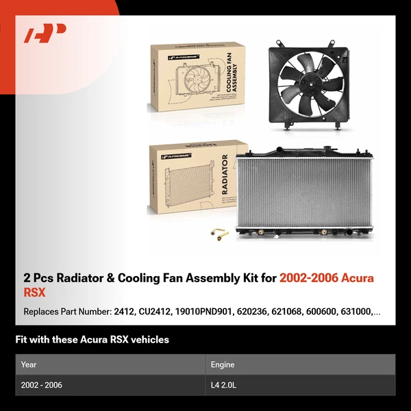 2 Pcs Radiator & Cooling Fan Assembly Kit for 2002-2006 Acura RSX