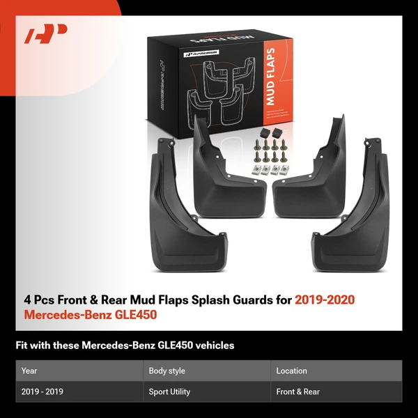 4 Pcs Front & Rear Mud Flaps Splash Guards for 2019-2020 Mercedes-Benz GLE450