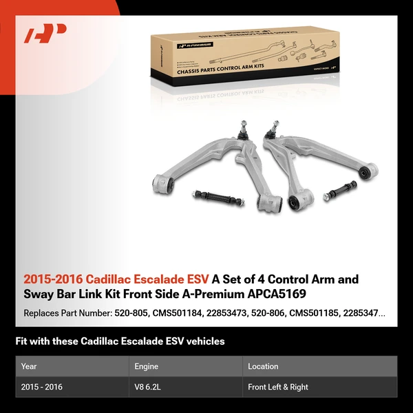 2015-2016 Cadillac Escalade ESV A Set of 4 Control Arm and Sway Bar Link Kit Front Side A-Premium APCA5169