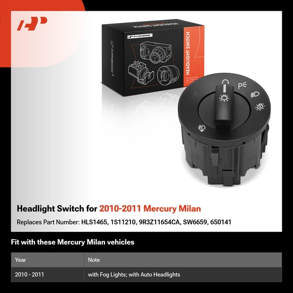 Headlight Switch for 2010-2011 Mercury Milan
