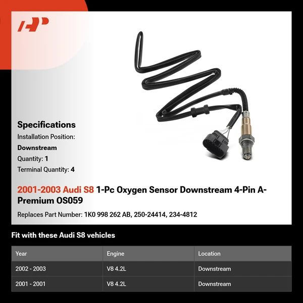 2001-2003 Audi S8 1-Pc Oxygen Sensor Downstream 4-Pin A-Premium OS059