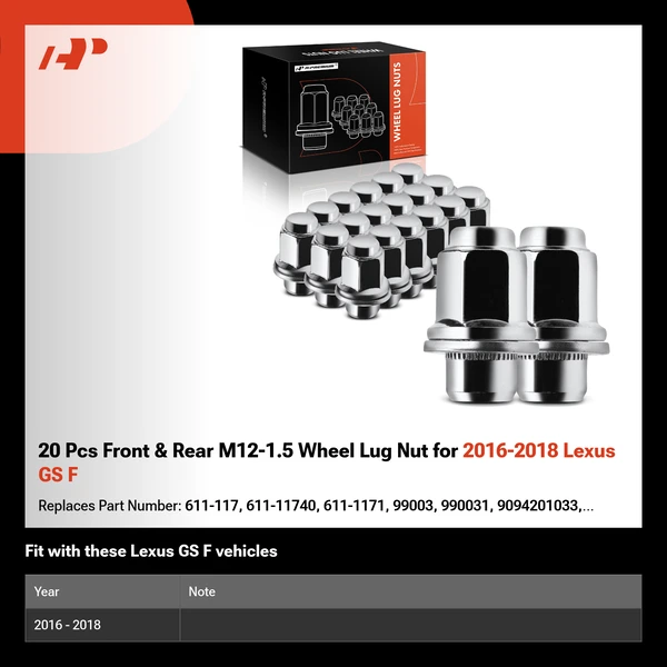 20 Pcs Front & Rear M12-1.5 Wheel Lug Nut for 2016-2018 Lexus GS F