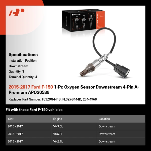 2015-2017 Ford F-150 1-Pc Oxygen Sensor Downstream 4-Pin A-Premium APOS0589
