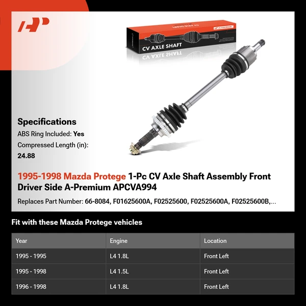 1995-1998 Mazda Protege 1-Pc CV Axle Shaft Assembly Front Driver Side A-Premium APCVA994