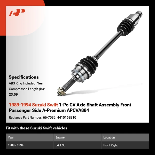 1989-1994 Suzuki Swift 1-Pc CV Axle Shaft Assembly Front Passenger Side A-Premium APCVA884