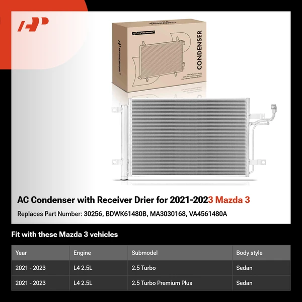 AC Condenser with Receiver Drier for 2021-2023 Mazda 3