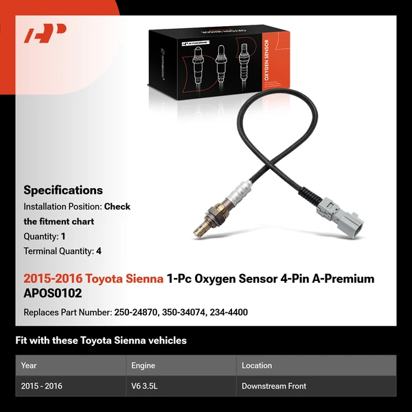 2015-2016 Toyota Sienna 1-Pc Oxygen Sensor 4-Pin A-Premium APOS0102
