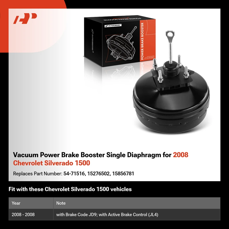 Vacuum Power Brake Booster Single Diaphragm for 2008 Chevrolet Silverado 1500