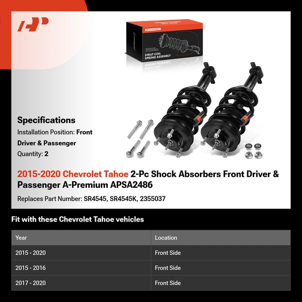 2015-2020 Chevrolet Tahoe 2-Pc Shock Absorbers Front Driver & Passenger A-Premium APSA2486