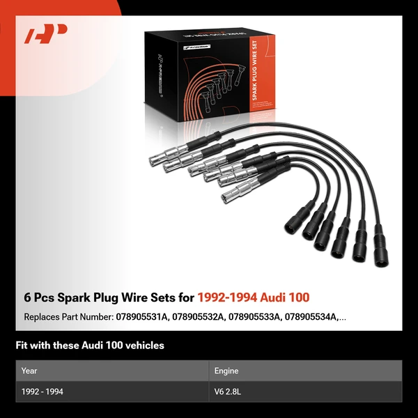 6 Pcs Spark Plug Wire Sets for 1992-1994 Audi 100