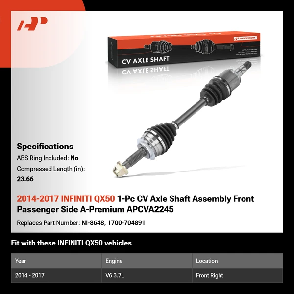 2014-2017 INFINITI QX50 1-Pc CV Axle Shaft Assembly Front Passenger Side A-Premium APCVA2245