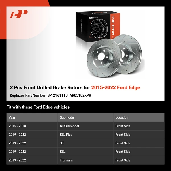 2 Pcs Front Drilled Brake Rotors for 2015-2022 Ford Edge